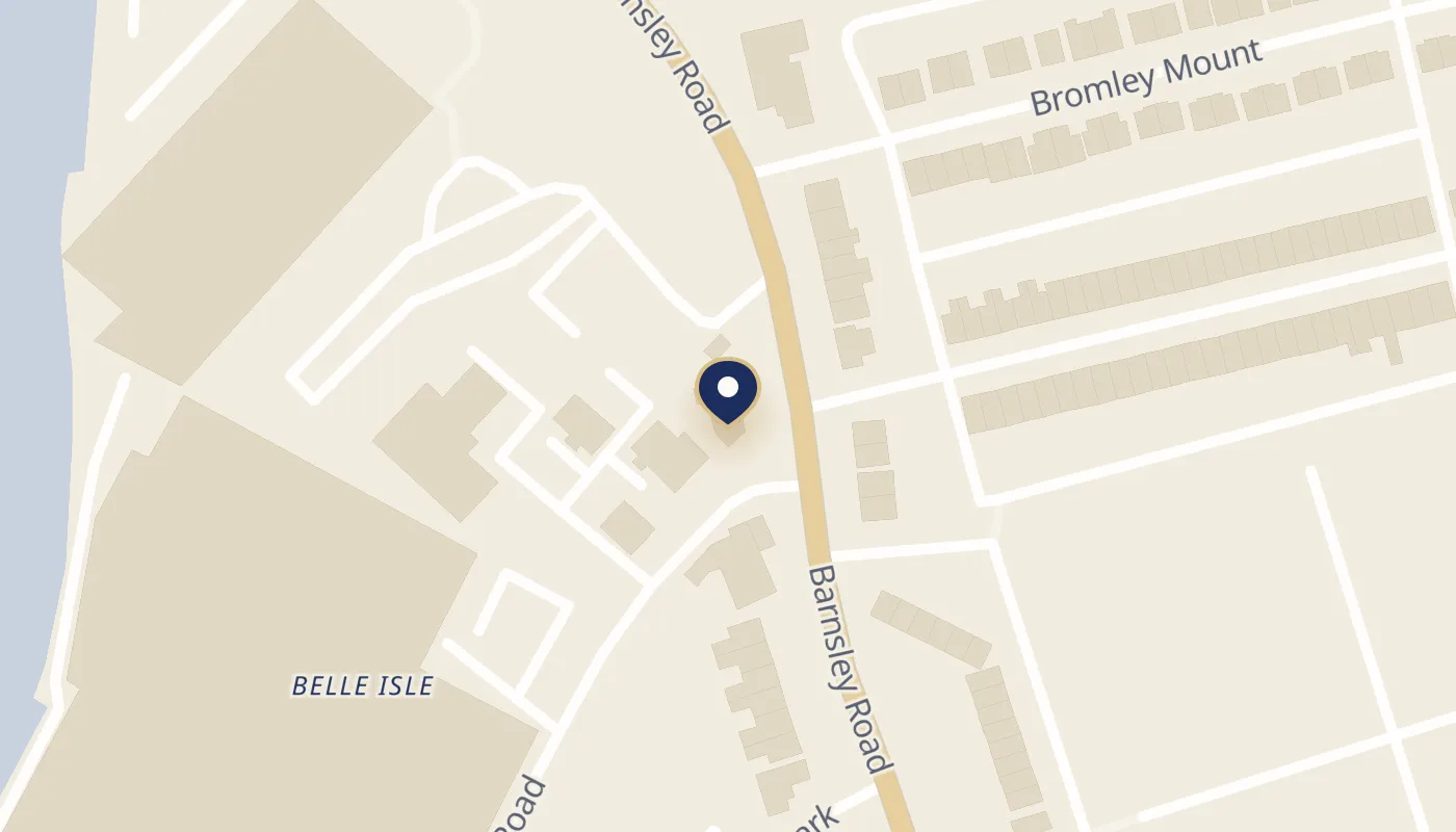 Map of Belle Isle, Wakefield, with a pin on 32A Barnsley Road